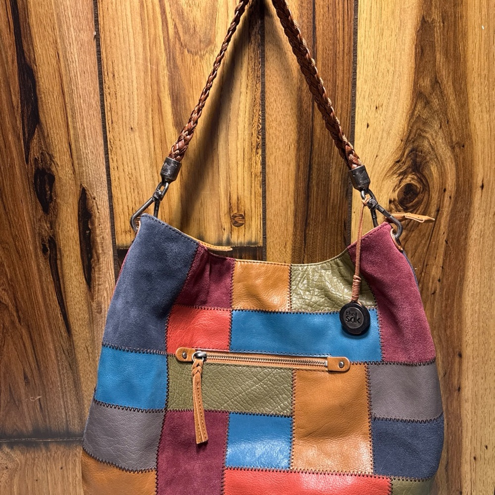 The Sak Shoulder Bag with Geometric Patchwork hippie vibe